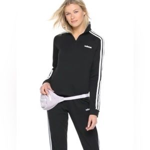 Adidas Quarter-Zip 3-Stripe Fleece Athletic Sporty Jacket Women’s XS Black/White